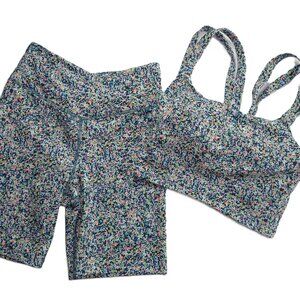 Sage Collective Women's Crop Top Biker Shorts Set Size Small Blue Ditsy Floral